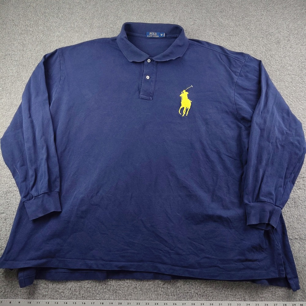 Polo Ralph Lauren Polo Shirt Long Sleeve Mens 5XB Big Pony Navy Blue 100% Cotton